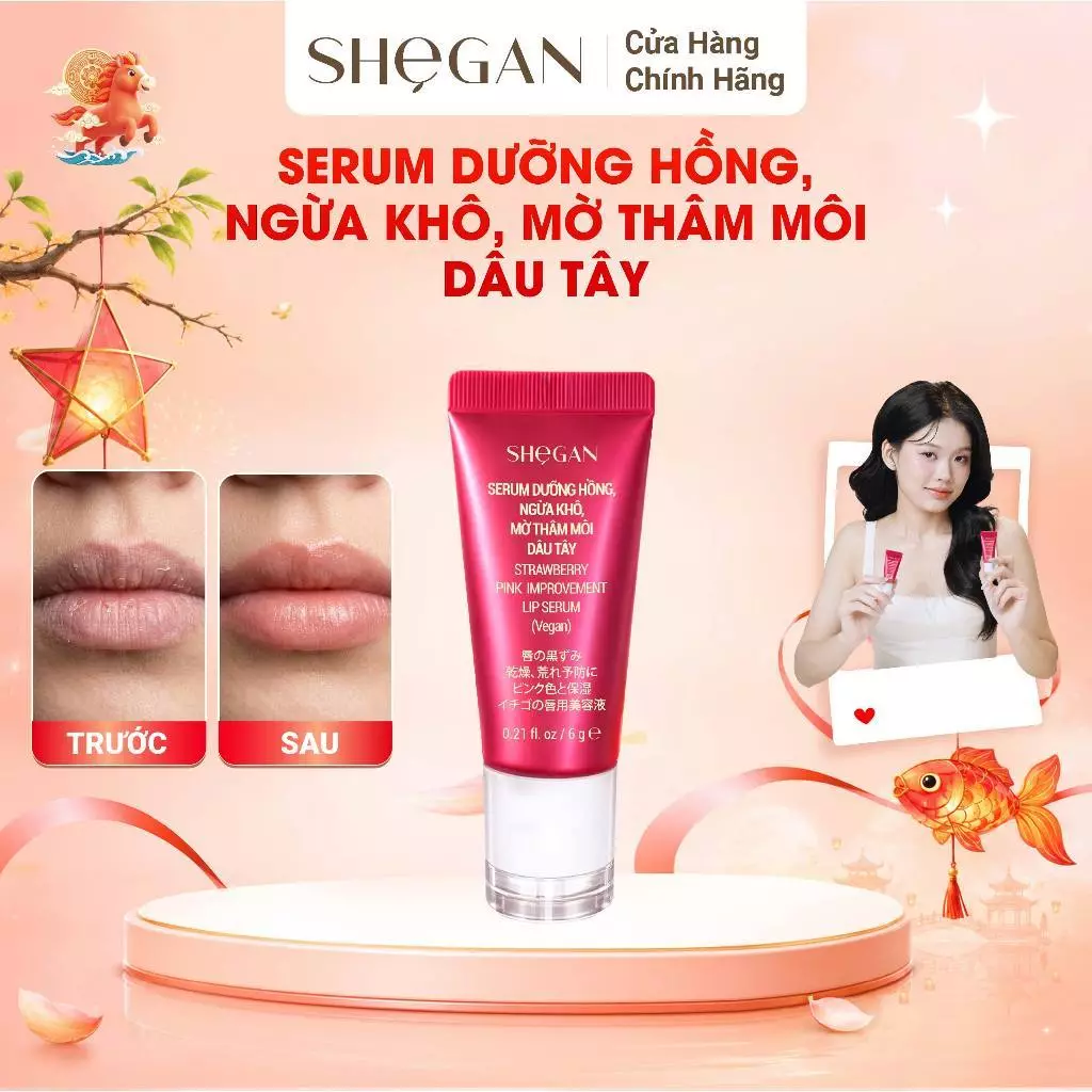 (Mã Phụ) Serum Dưỡng Hồng, Ngừa Khô, Mờ Thâm Môi Dâu Tây 6g SHeGAN - Dưỡng Ẩm, Làm Mềm Môi, Giúp Môi Hồng