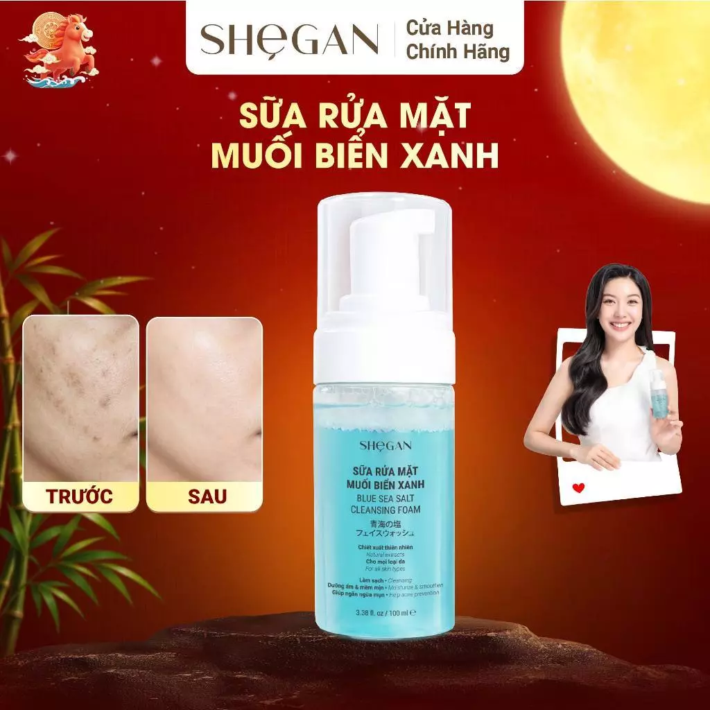 Sữa Rửa Mặt Tạo Bọt SHeGAN 100ml -  Làm Sạch Da Dầu, Mụn, Dịu Nhẹ Cho Da Nhạy Cảm