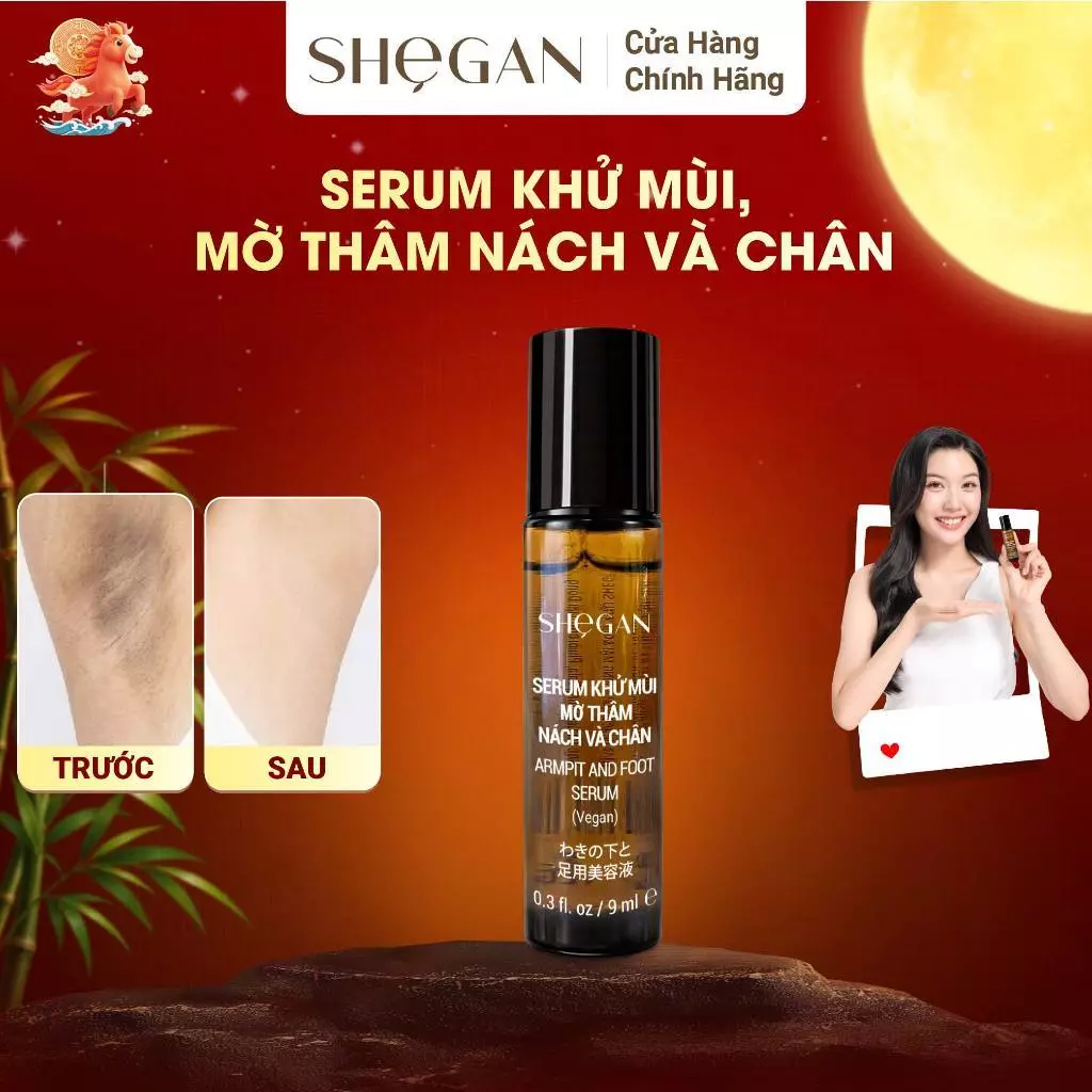 Serum Khử Mùi, Mờ Thâm Nách Và Chân SHeGAN 9ml - Lăn Khử Mùi, Giảm Mùi, Dưỡng Sáng, Tự nhiên, Phù Hợp Cho Mọi Loại Da