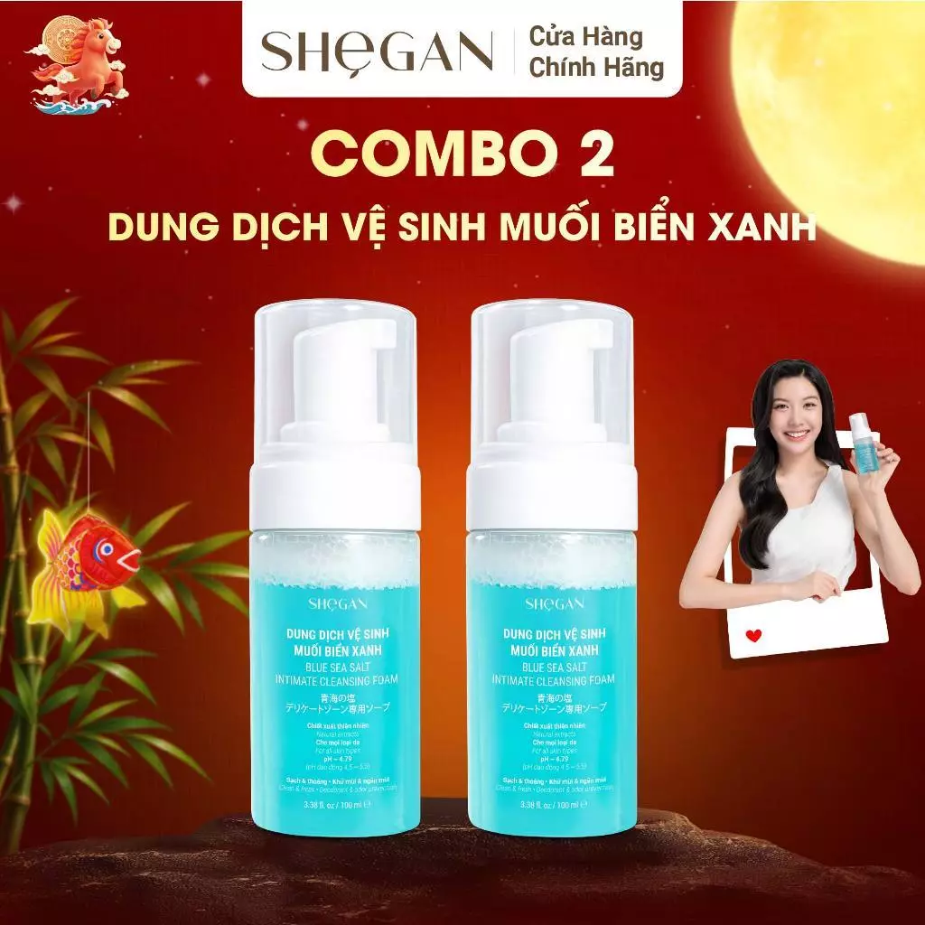 Combo 2 Chai Dung Dịch Vệ Sinh Phụ Nữ Tạo Bọt Tự Động SHeGAN 100ml - Khử Mùi, Dịu Nhẹ, Cân Bằng pH, Dưỡng Ẩm