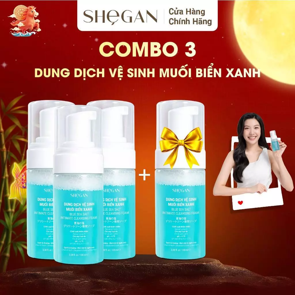 (Mua 3 tặng 1) Combo 3 Chai Dung Dịch Vệ Sinh Phụ Nữ Tạo Bọt Tự Động SHeGAN 100ml - Khử Mùi, Dịu Nhẹ, Cân Bằng pH, Dưỡng