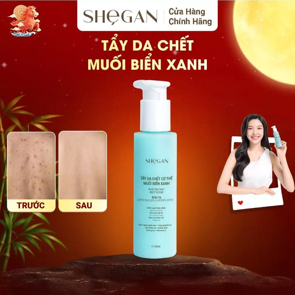 Tẩy Da Chết Muối Biển Xanh Cellulose 140ml SHeGAN - Thu Nhỏ Lỗ Chân Lông, Cải Thiện Mụn, Không Gây Rát Da