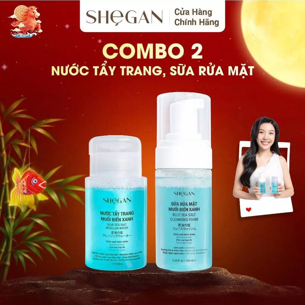 Bộ Đôi Làm Sạch Mặt SHeGAN Nước Tẩy Trang 150ml , Sữa Rửa Mặt 100ml - Dưỡng Ẩm, Làm Sạch Sâu, Phù Hợp Cho Mọi Loại Da