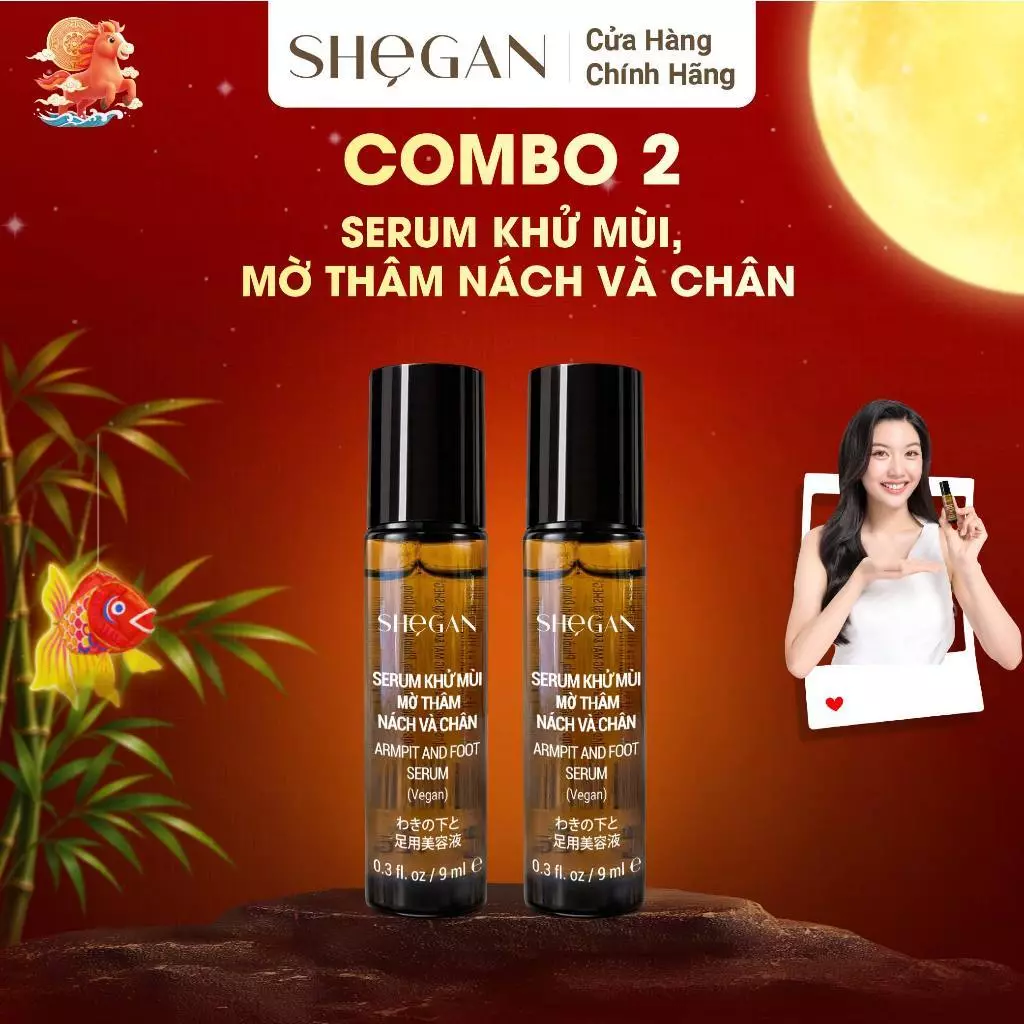 Combo 2 Chai Serum Khử Mùi Mờ Thâm Nách Và Chân SHeGAN 9ml - Lăn Khử Mùi, Giảm Mùi, Phù Hợp Cho Mẹ Bầu, Mẹ Bỉm