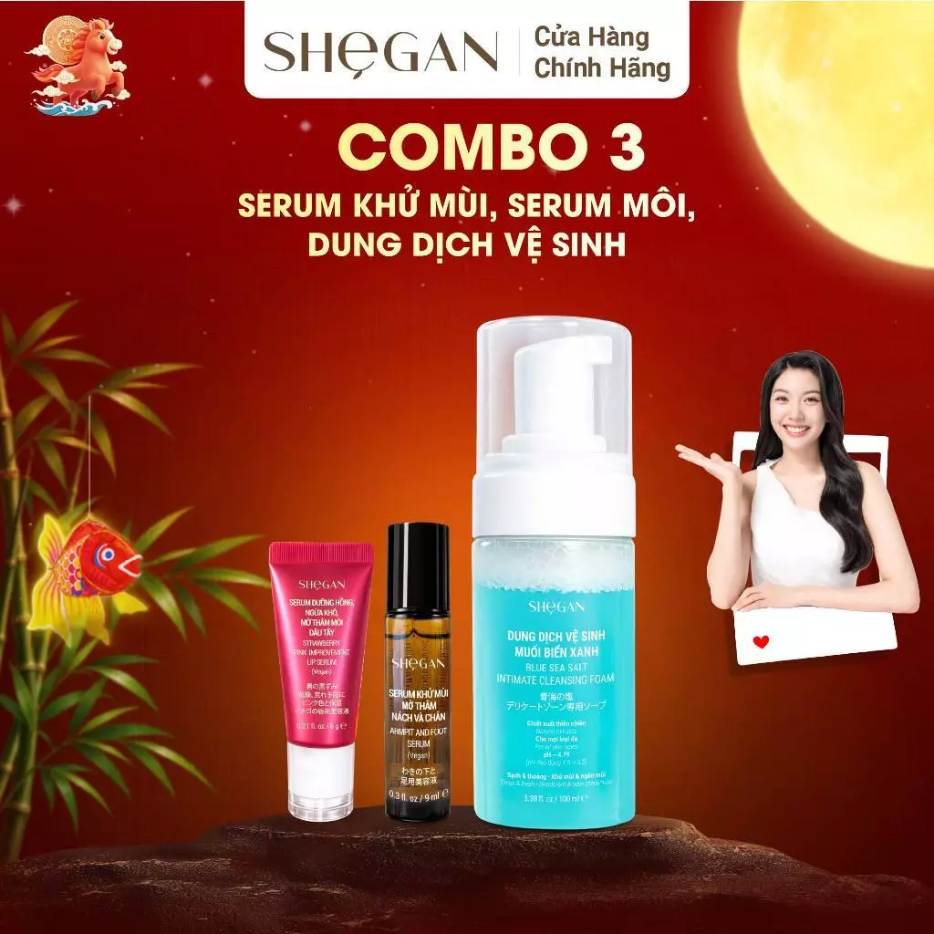 Combo Serum Khử Mùi, Dung Dịch Vệ Sinh, Serum Dưỡng Môi SHeGAN