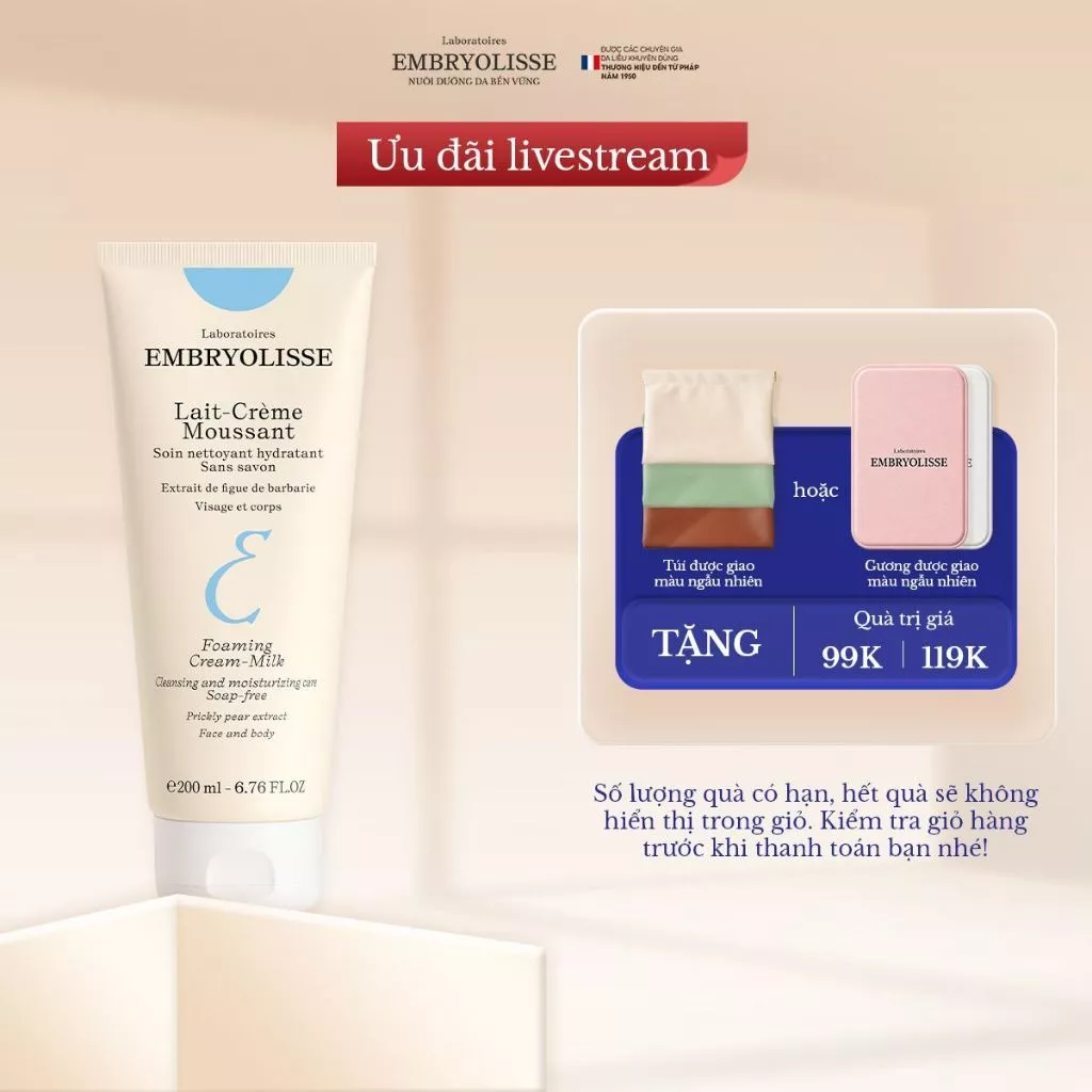 [Livestream SSSS x EMB] Sữa rửa mặt sạch sâu Lait-Crème Moussant Embryolisse 200ml