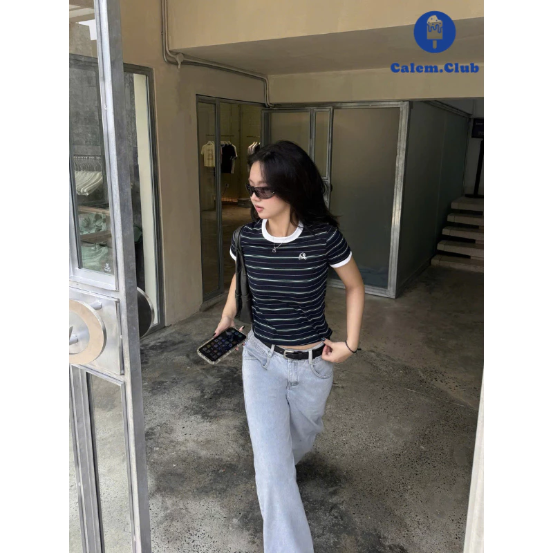 Calem.Club - Áo baby tee SUNDAE thêu que kem, áo kiểu cổ tròn form boxy vải cotton 2 chiều style năng động