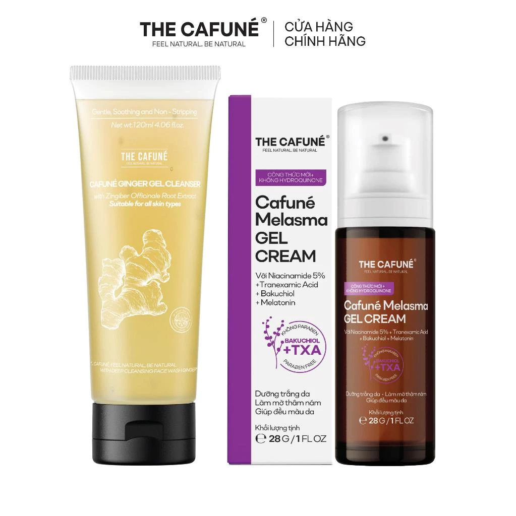 [COMBO GIẢM 36%] Bộ Đôi Mờ Thâm Nám Cafuné: Sữa Rửa Mặt Gừng 120ml + Kem Mờ Thâm Nám Melasma 28g