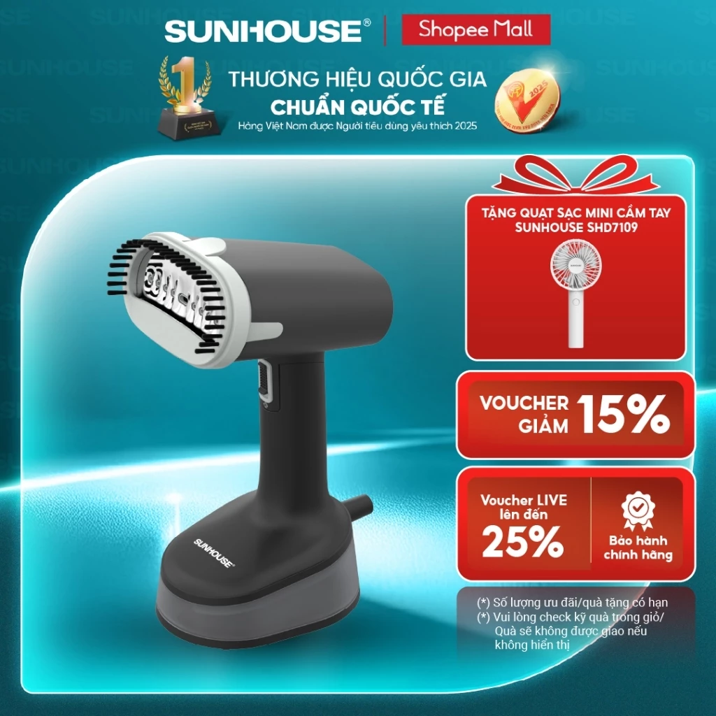 Bàn là hơi cầm tay Sunhouse SHD2177 - Đầu ủi gập linh hoạt - Công suất 1250W - 2 chế độ phun hơi phù hợp mọi loại vải