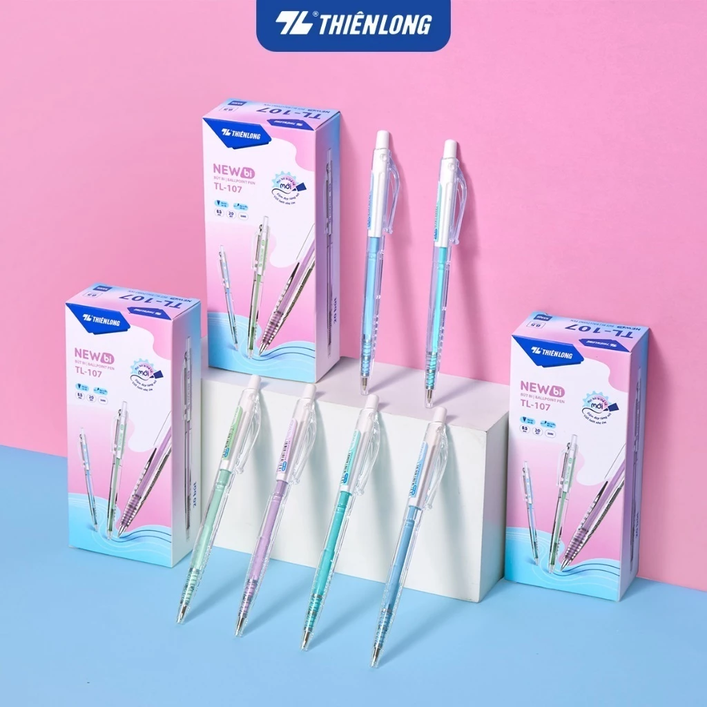 Combo 5/10/20 Bút bi Thiên Long TL-107 0.5mm 4 màu thân thời trang - Mực Xanh