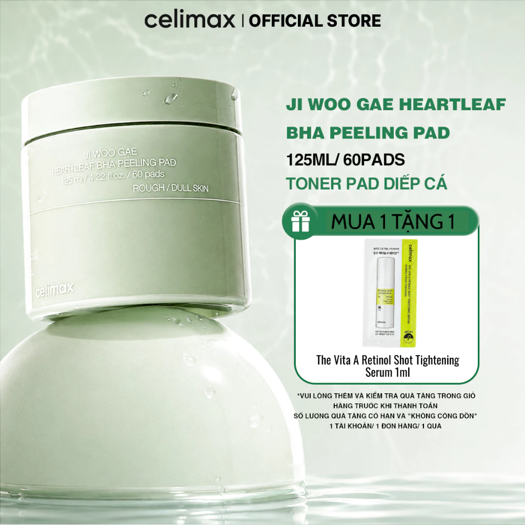 Toner Pad Tẩy Tế Bào Chết Celimax Ji Woo Gae Heartleaf BHA Peeling Pad 125ml/ 60pads [1]