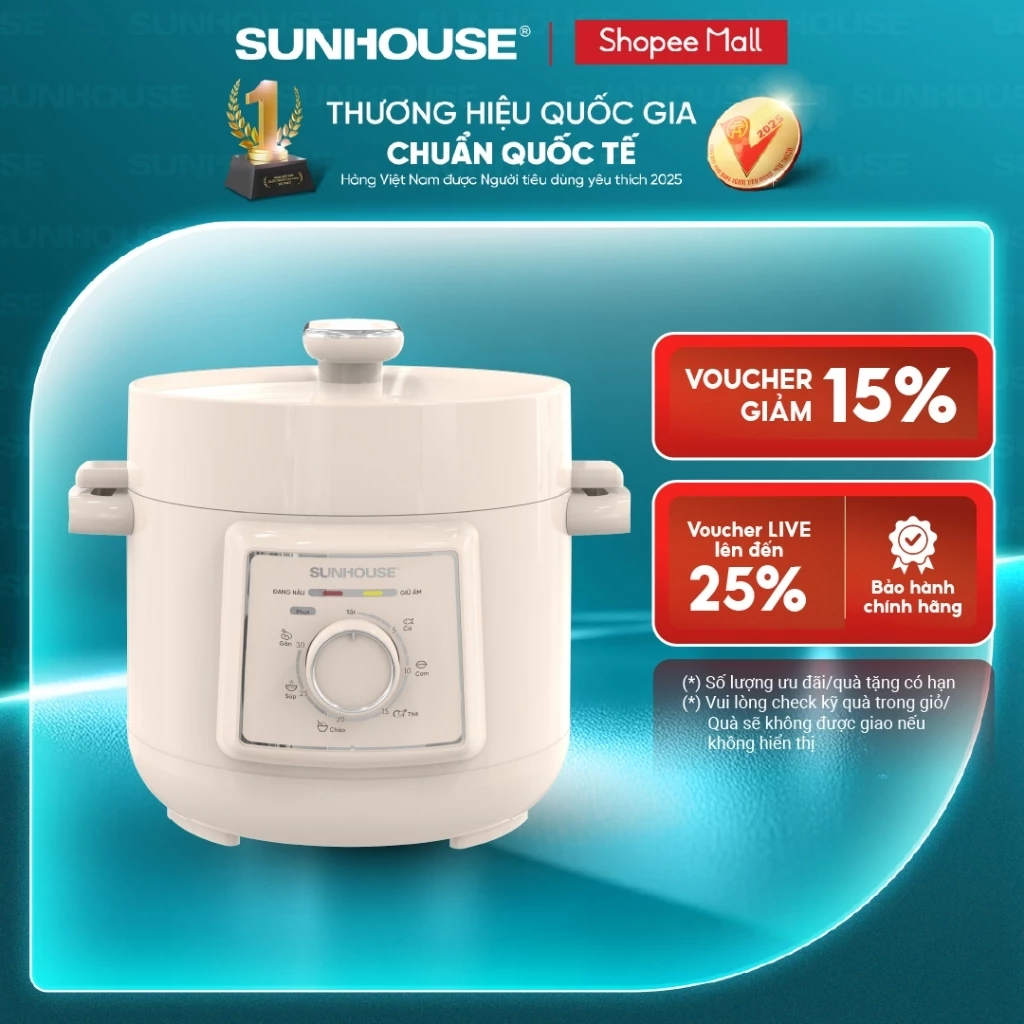 Nồi áp suất điện đa năng 2.5L Sunhouse SHD1520  - Lòng nồi hợp kim nhôm - Đa chức năng nấu - Xả áp bằng nút ấn