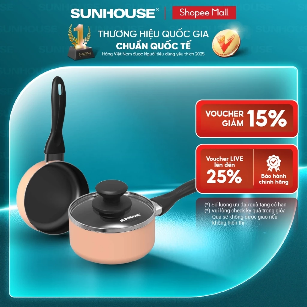 Bộ chảo quánh chống dính KHÔNG TỪ Sunhouse Baby SHG14BB - 2 món kích thước 14cm, 2 Lớp chống dính an toàn