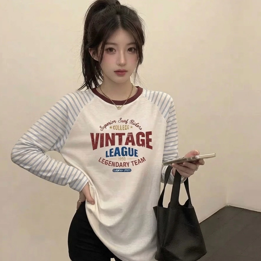 Áo thun nữ dài tay đơn giản hình in Vintage dễ thương thời trang cá tính thun cotton mềm mát