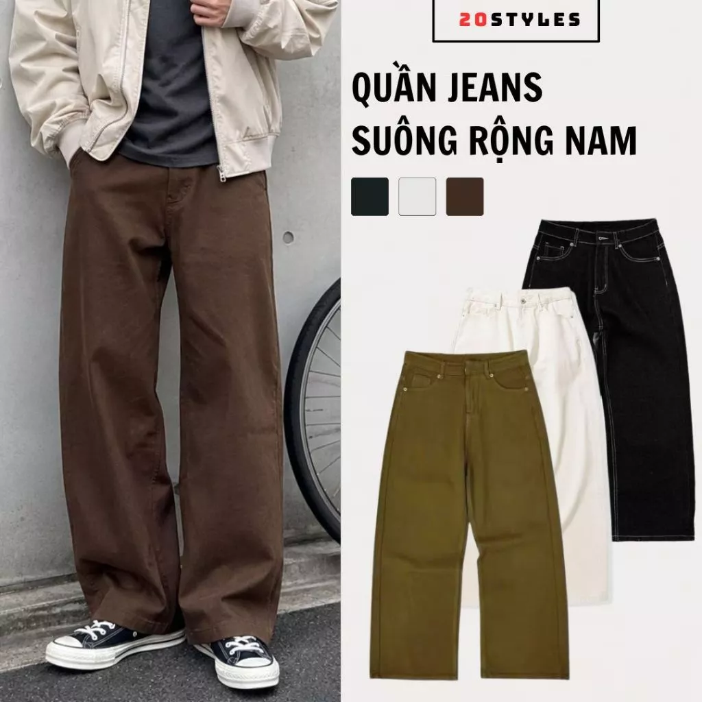 [ DEAL MỞ BÁN ] Quần Jean Suông Rộng Nam 4 Màu Mới Chất Vải Jean Denim Mềm Mịn Form Ống Đứng Suông Rộng Năng Động