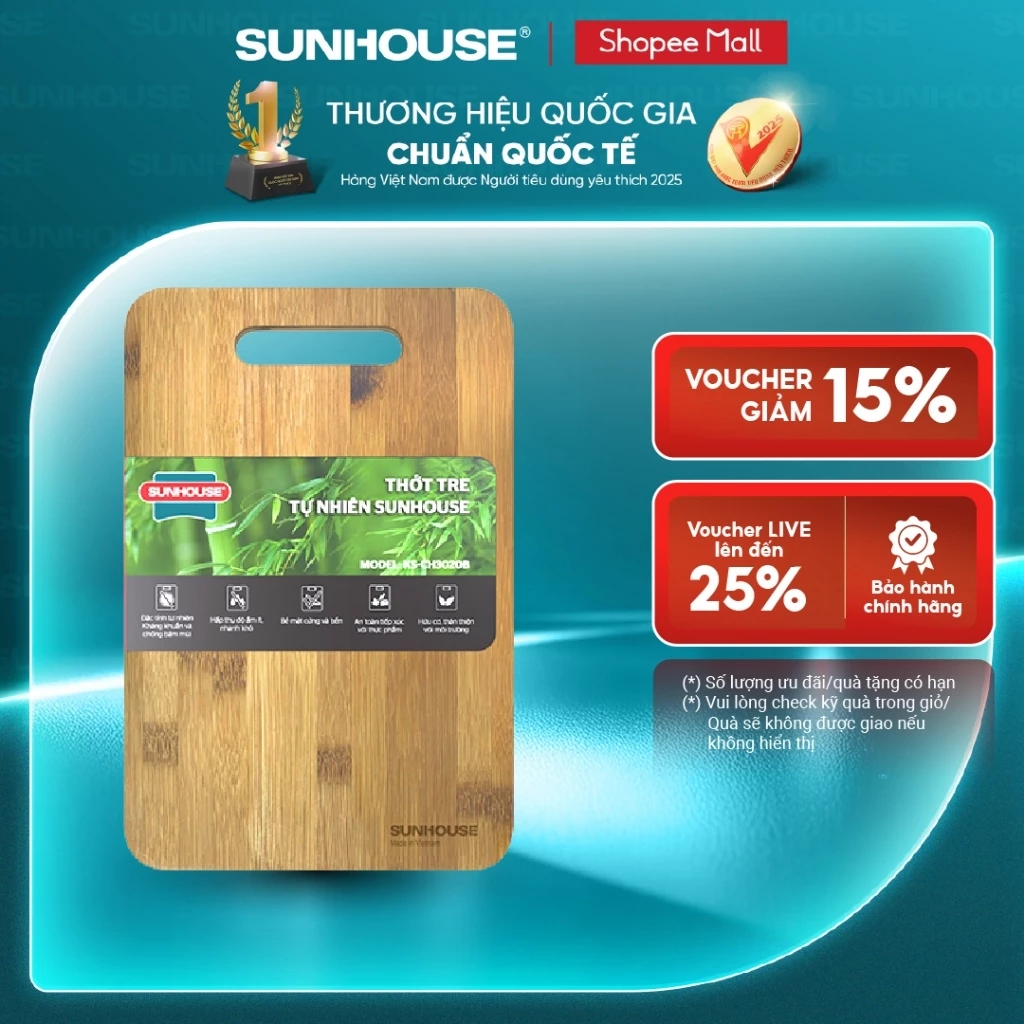 Thớt tre tự nhiên SUNHOUSE KS-CH3020B