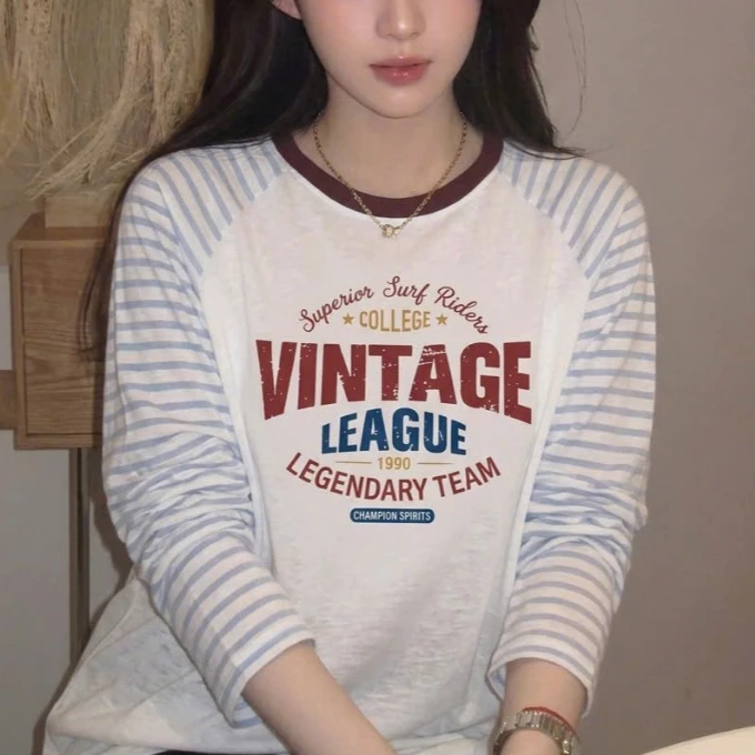 Áo thun nữ dài tay đơn giản hình in Vintage dễ thương thời trang cá tính thun cotton mềm mát