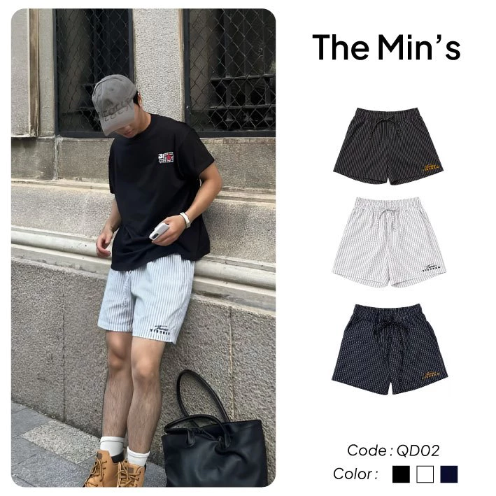 ( Combo 3 Quần ) Quần Short Kẻ Sọc Local Brand THE MIN'S QD02 Quần Đùi Unisex Thêu Chữ Form Rộng