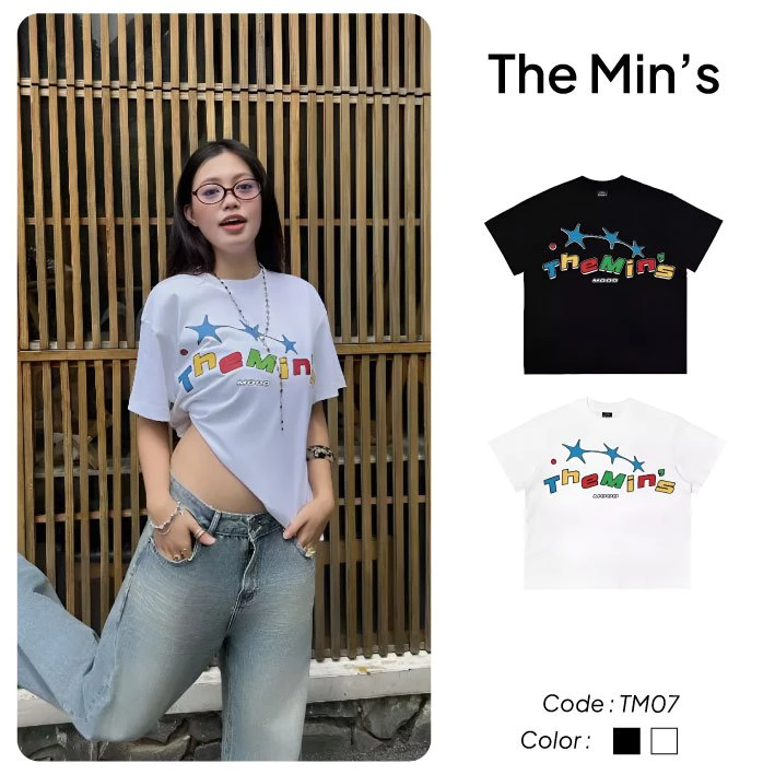 Áo Thun Themin's Sharp Star TM07 Unisex Vải Cotton 260gsm Form Boxy Đen Trắng Phong cách Streetwear