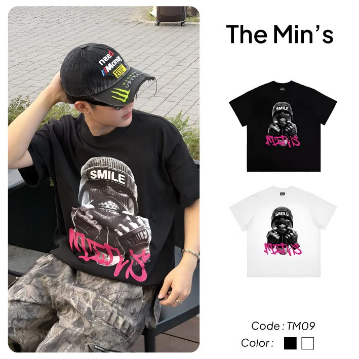 Áo Thun Local Brand THE MINS SMILE TM09 Áo Thun Unisex Form Boxy Vải Cotton 260gsm