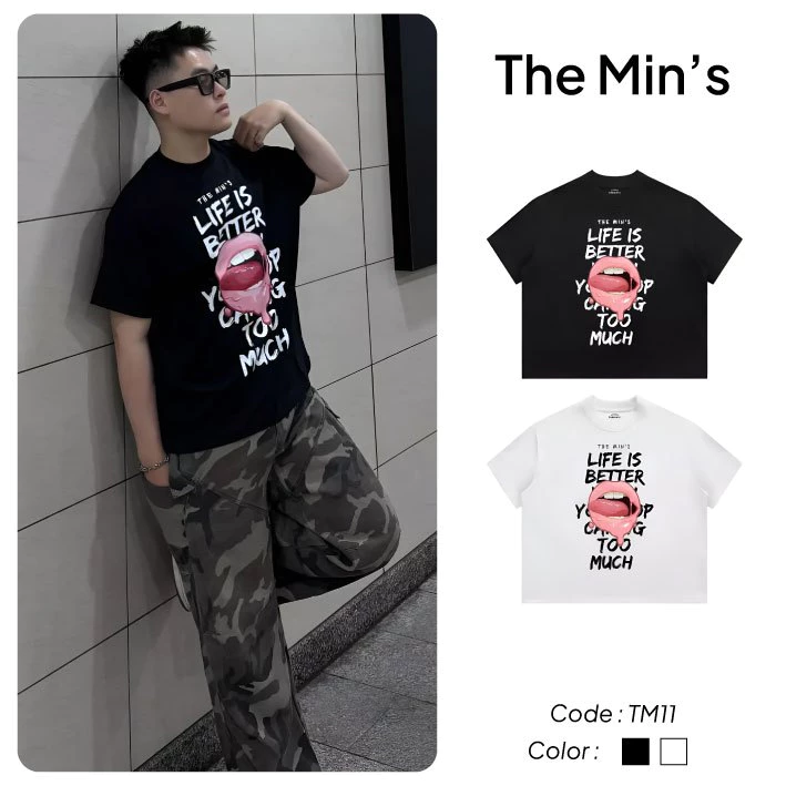 Áo Thun Local Brand THE MINS LIFE IS BETTER TM11 Áo Thun Unisex Form Boxy Vải Cotton 260gsm