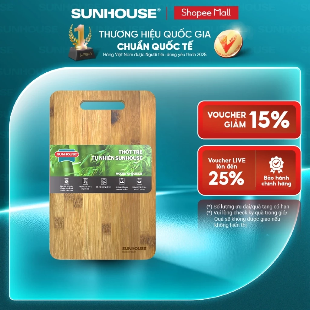 Thớt tre tự nhiên SUNHOUSE KS-CH3522B