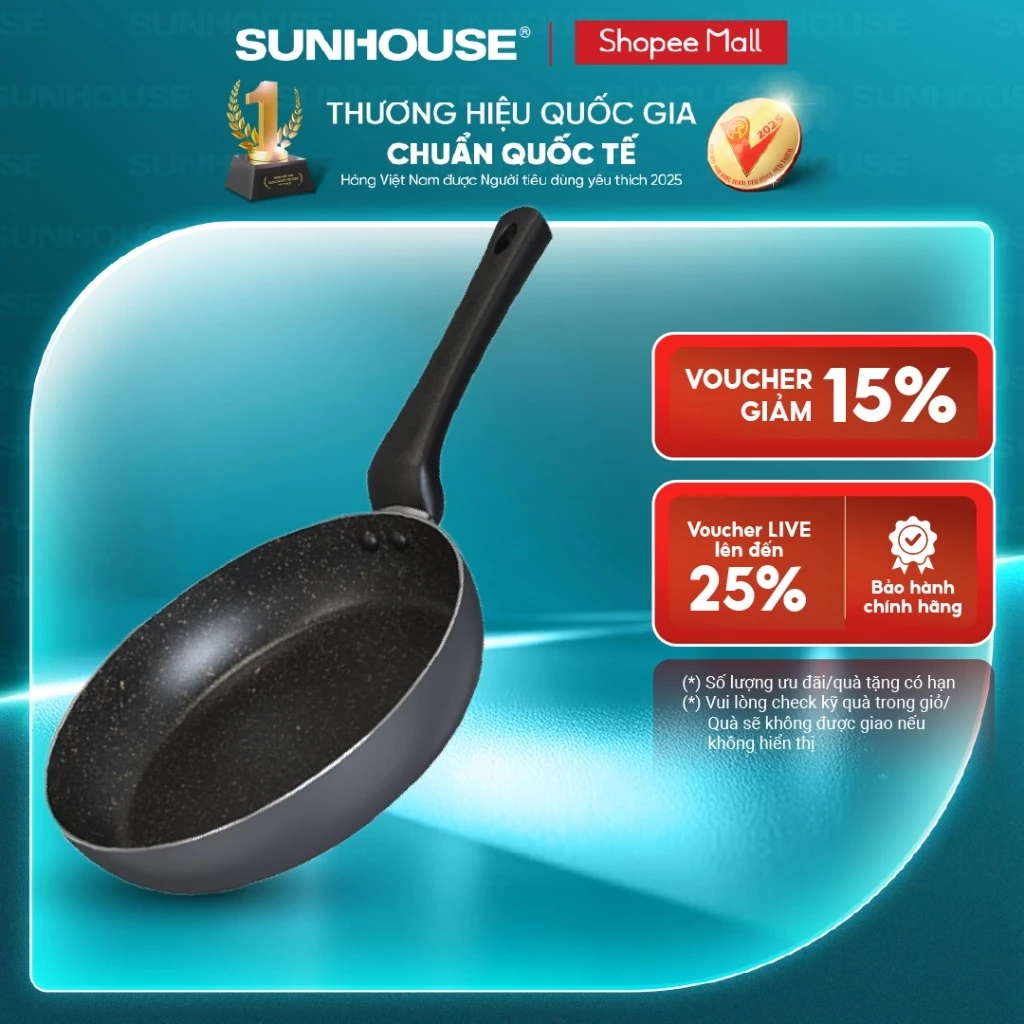 Chảo chống dính KHÔNG TỪ Sunhouse CT Plus - Đường kính: 18-20-22-24-26-28-30cm - KHÔNG DÙNG ĐƯỢC TRÊN BẾP TỪ