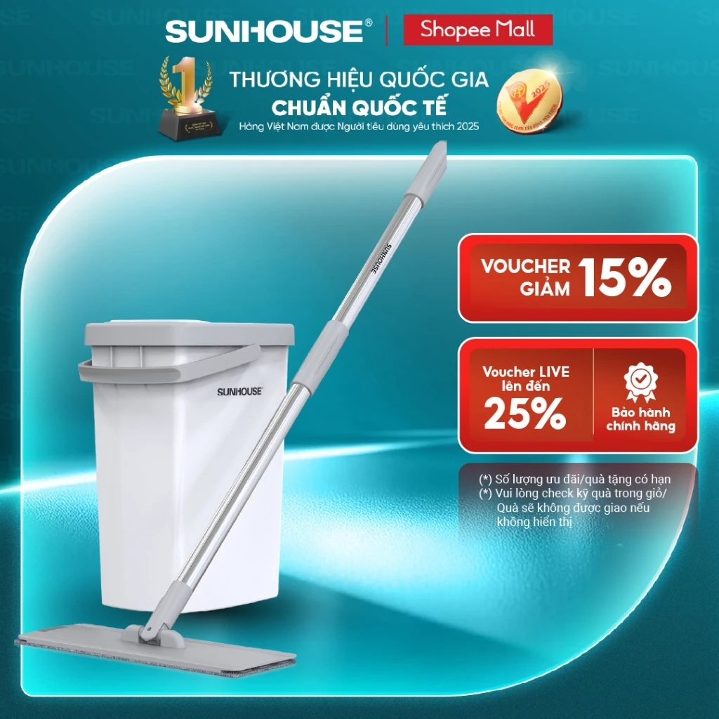 Bộ lau nhà đa năng Space Saving Sunhouse KS-CL3211PW - Gồm 1 thùng giặt, 1 cây lau -  Bảo hành 6 tháng chính hãng