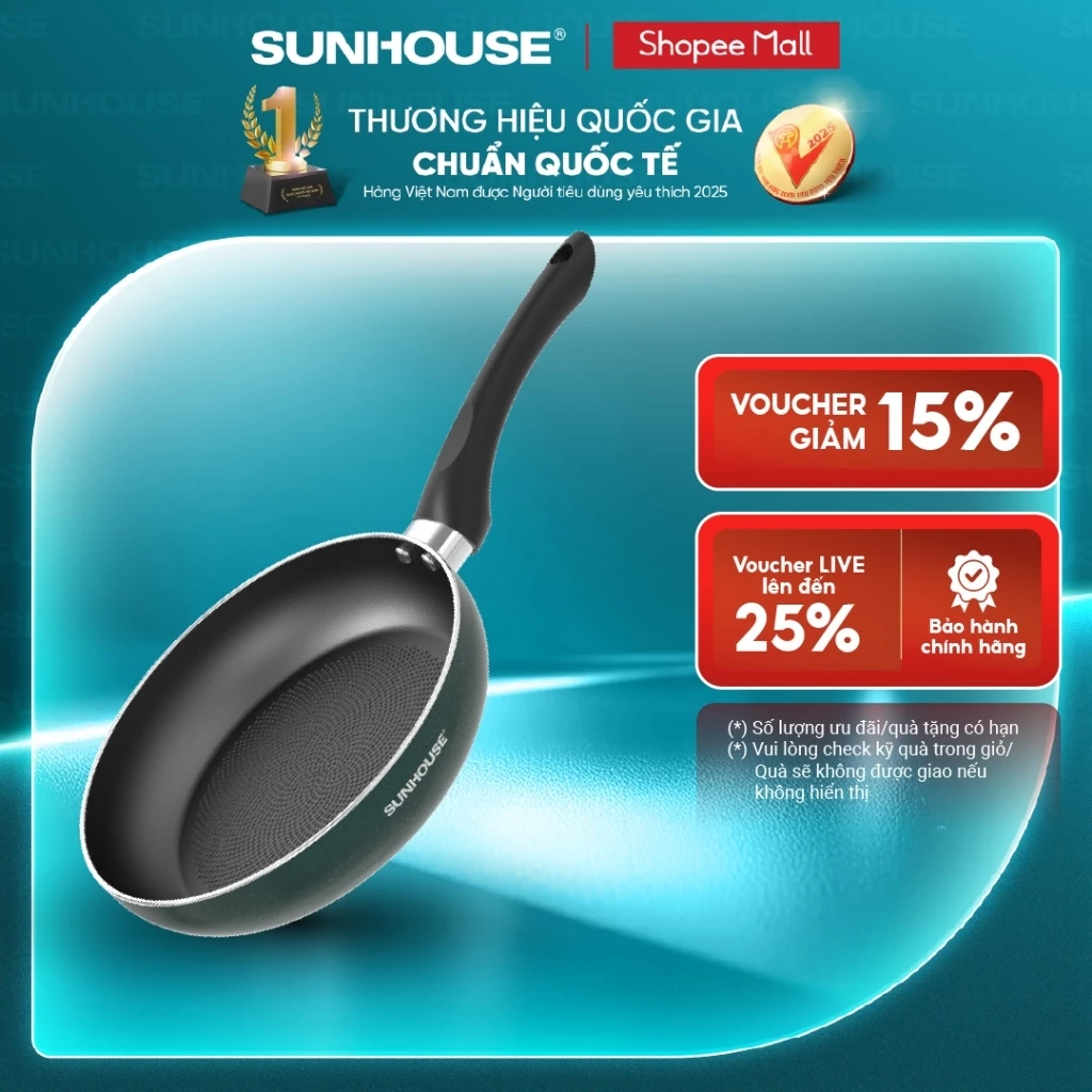 [Độc quyền Online] Chảo chống dính đáy từ Sunhouse ECO SHM20-24-26-28EC - Công nghệ Oil Lock chống cháy cục bộ