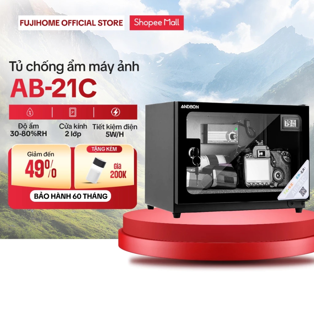 Tủ chống ẩm máy ảnh 20 Lít Nhập Khẩu ANDBON, tủ hút ẩm 20L 1 ngăn chống nước tiết kiệm điện