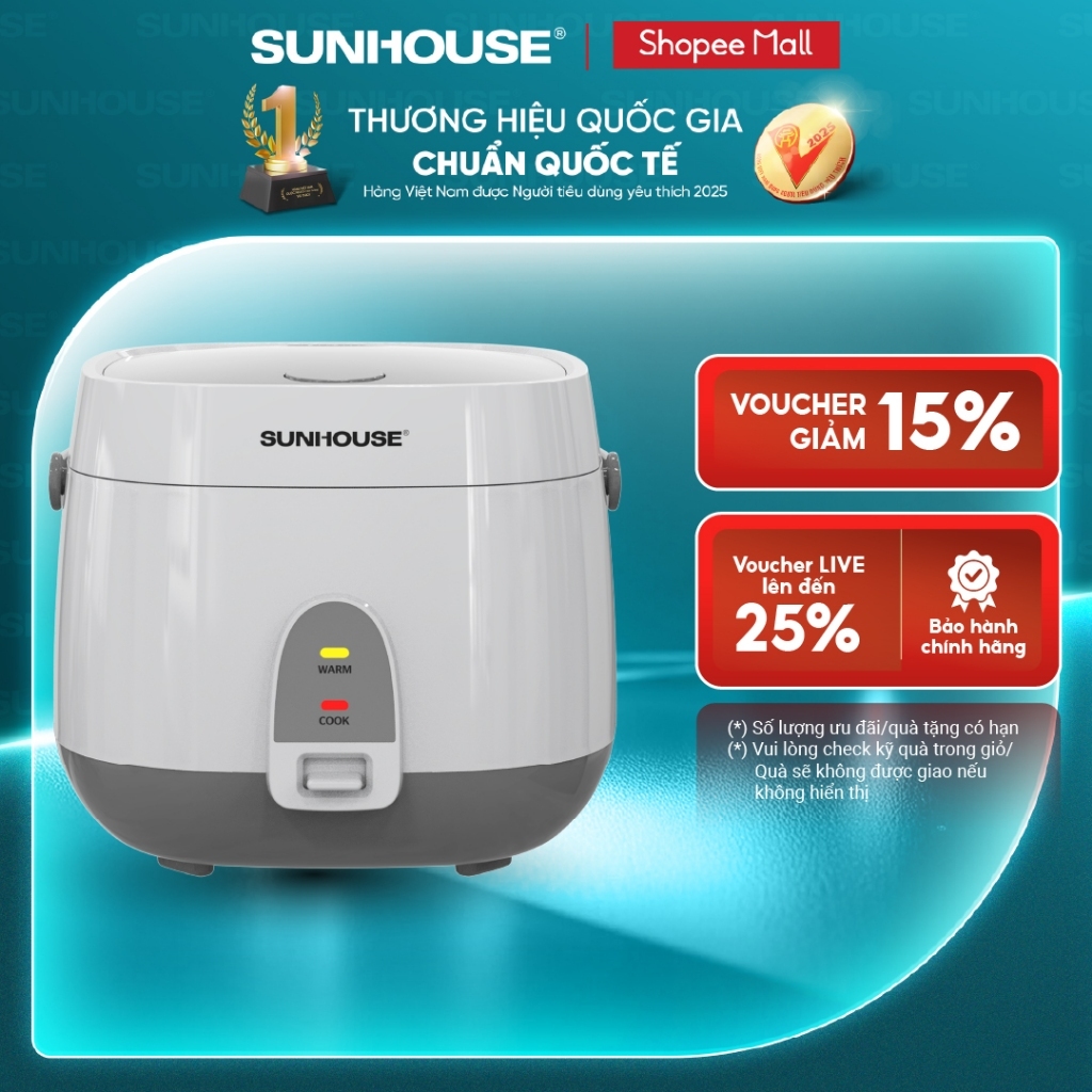 Nồi cơm điện 1.8L Sunhouse SHD8611- Lòng nồi: 1mm, chống dính 2 lớp vân đá…