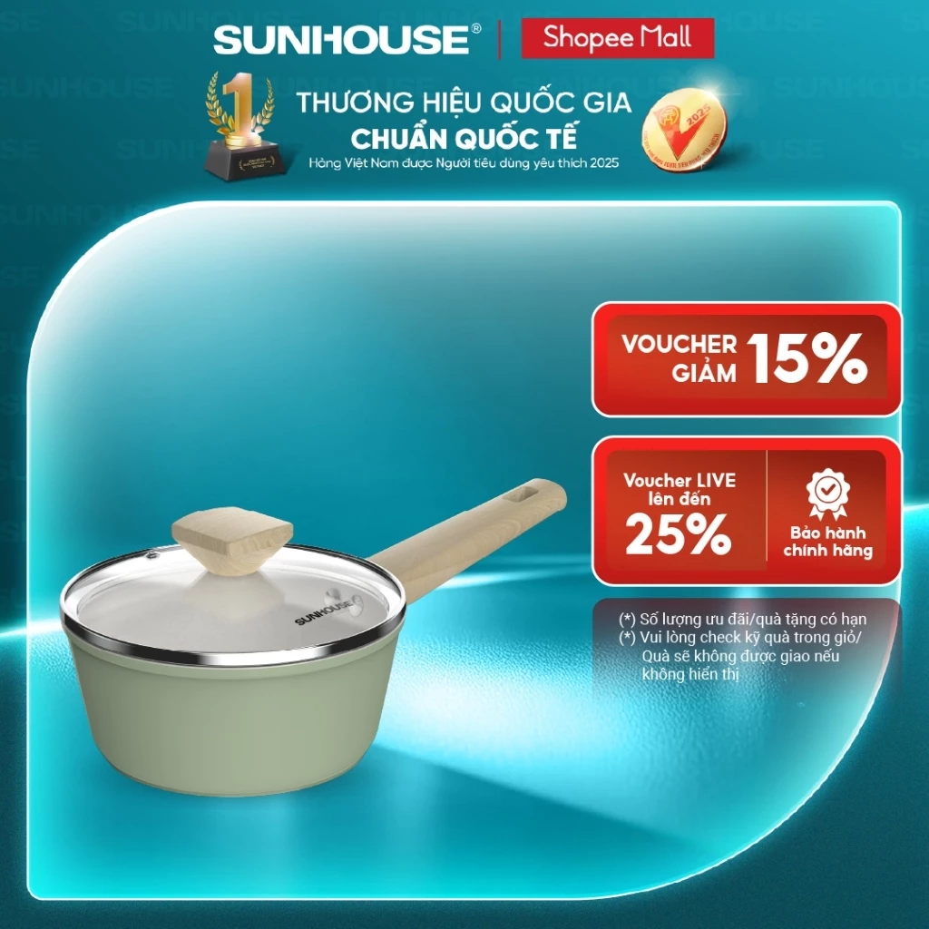 Quánh phủ sứ Nano đáy từ Sunhouse Healthy MP18P/18T - Chống dính Nano Ceramic - Tay cầm chống trơn - Bắt từ nhanh