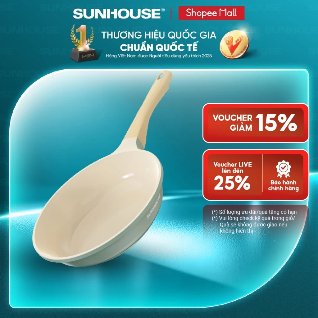 Chảo chống dính đáy từ Sunhouse SHG20-26-28EC - Công nghệ đúc nguyên khối - Chống dính 2 lớp - Sử dụng mọi loại bếp
