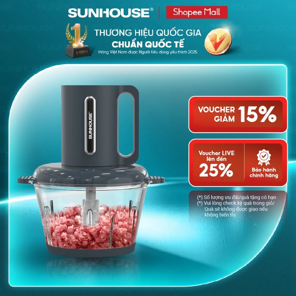 Máy xay thịt Sunhouse SHD5403 - Công suất 300W - Dung tích 1.8L - Đa chức năng - Bảo hành 12 tháng chính hãng