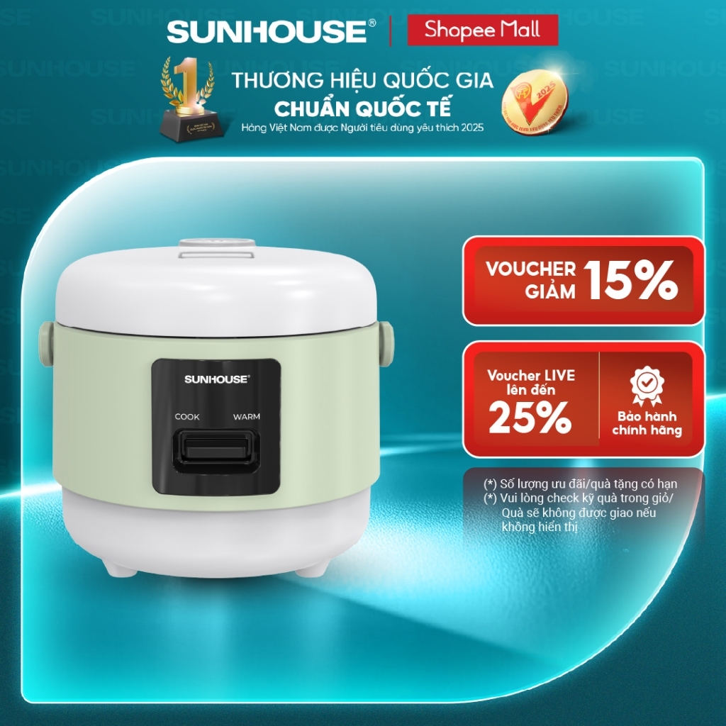 Nồi cơm điện 0.8L Sunhouse SHD8200 - Giữ ấm tới 8 tiếng - Chống dính 2 lớp…