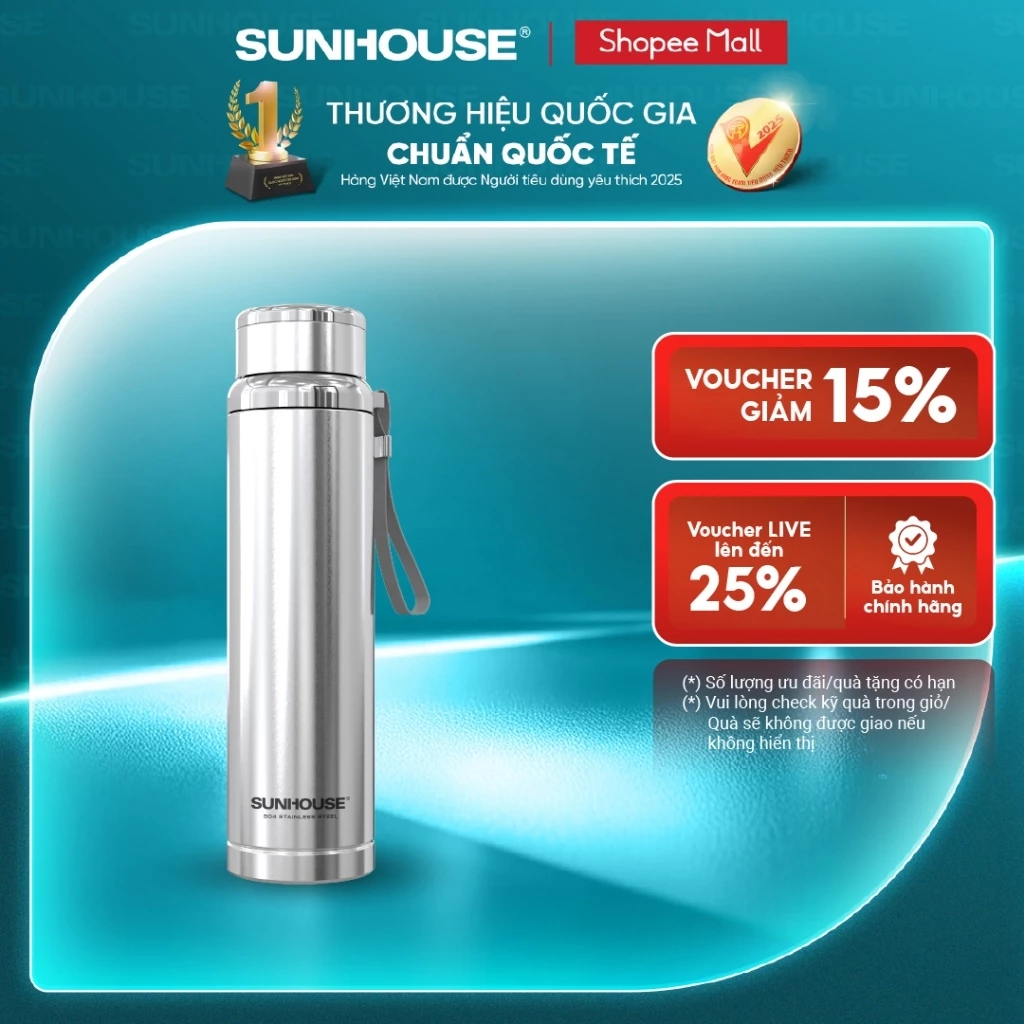 Bình giữ nhiệt Flexi 720 ml Sunhouse KS-TU720 - Inox 304 - Giữ nóng & lạnh tới 6h - Quai xách mềm tiện lợi