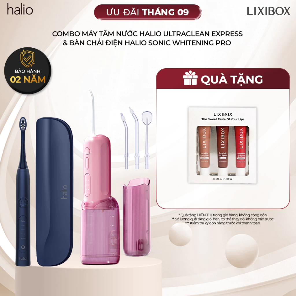 Combo Bàn Chải Điện Halio Sonic Whitening Electric Toothbrush PRO & Tăm Nước Halio UltraClean Express Hydro Floss