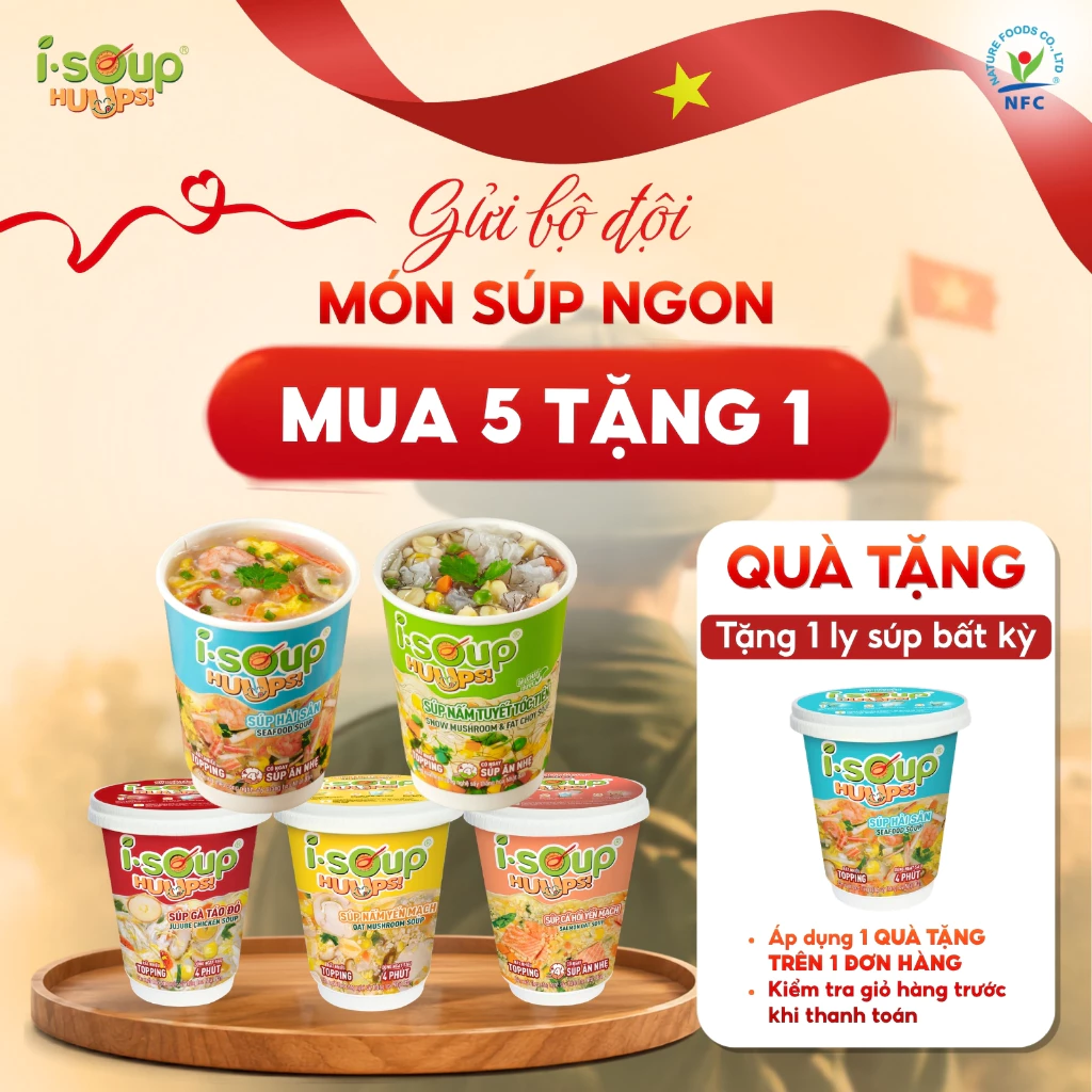 [MUA 5 TẶNG 1] Combo 5 Ly Súp Ăn Liền Sấy Thăng Hoa Isoup Huups - Mix vị tự chọn