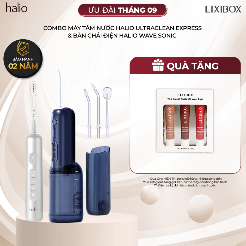 Combo Bàn Chải Điện Tích Hợp Công Nghệ Chuyển Động Kép Halio Wave Sonic & Tăm Nước Halio UltraClean Express Hydro Floss