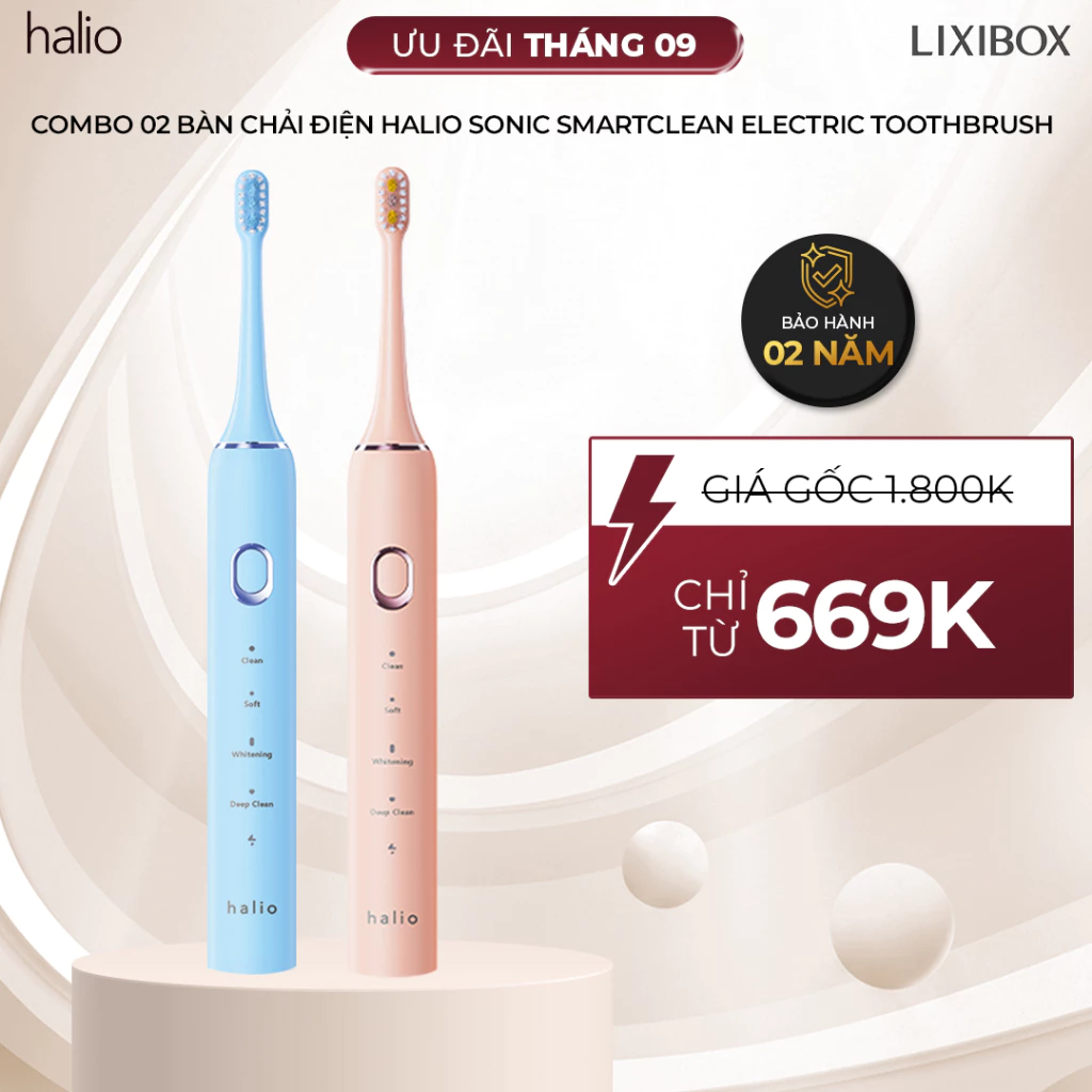 Combo 02 Bàn Chải Điện Làm Sạch Sâu Halio Sonic SmartClean Electronic Toothbrush