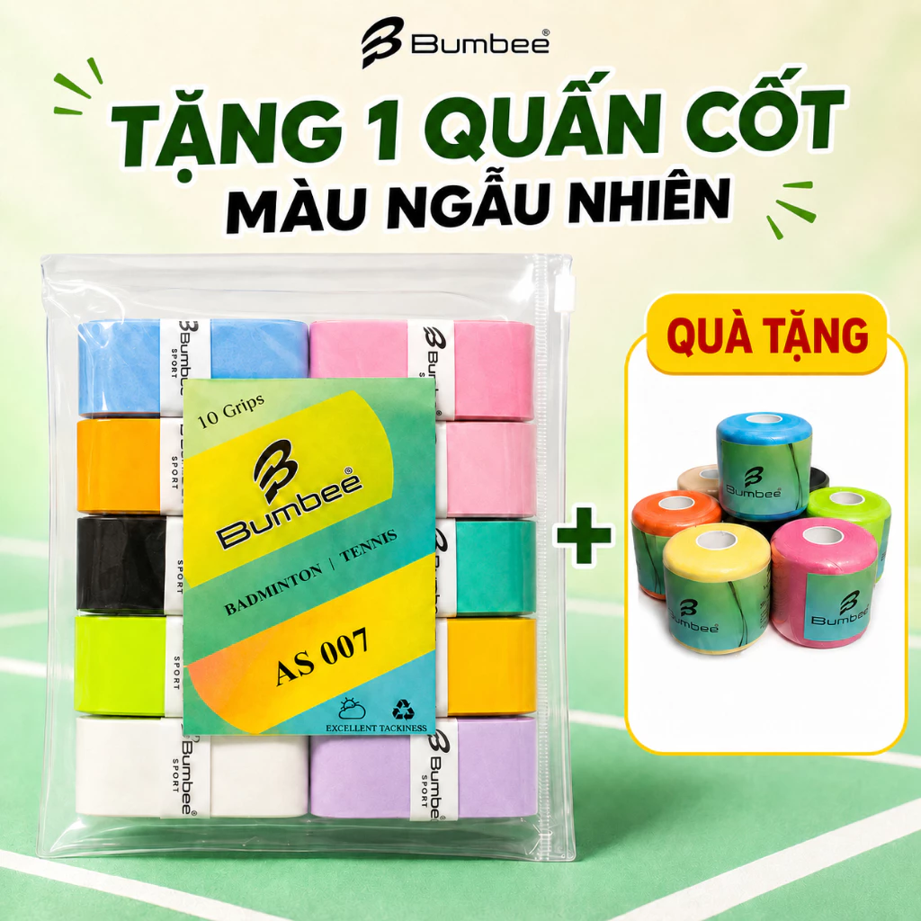Quấn vợt cầu lông BUMBEE AS 007 vỉ 10 chiếc túi ZIP tiện lợi dành cho người ra nhiều mồ hôi - Hàng Chính Hãng