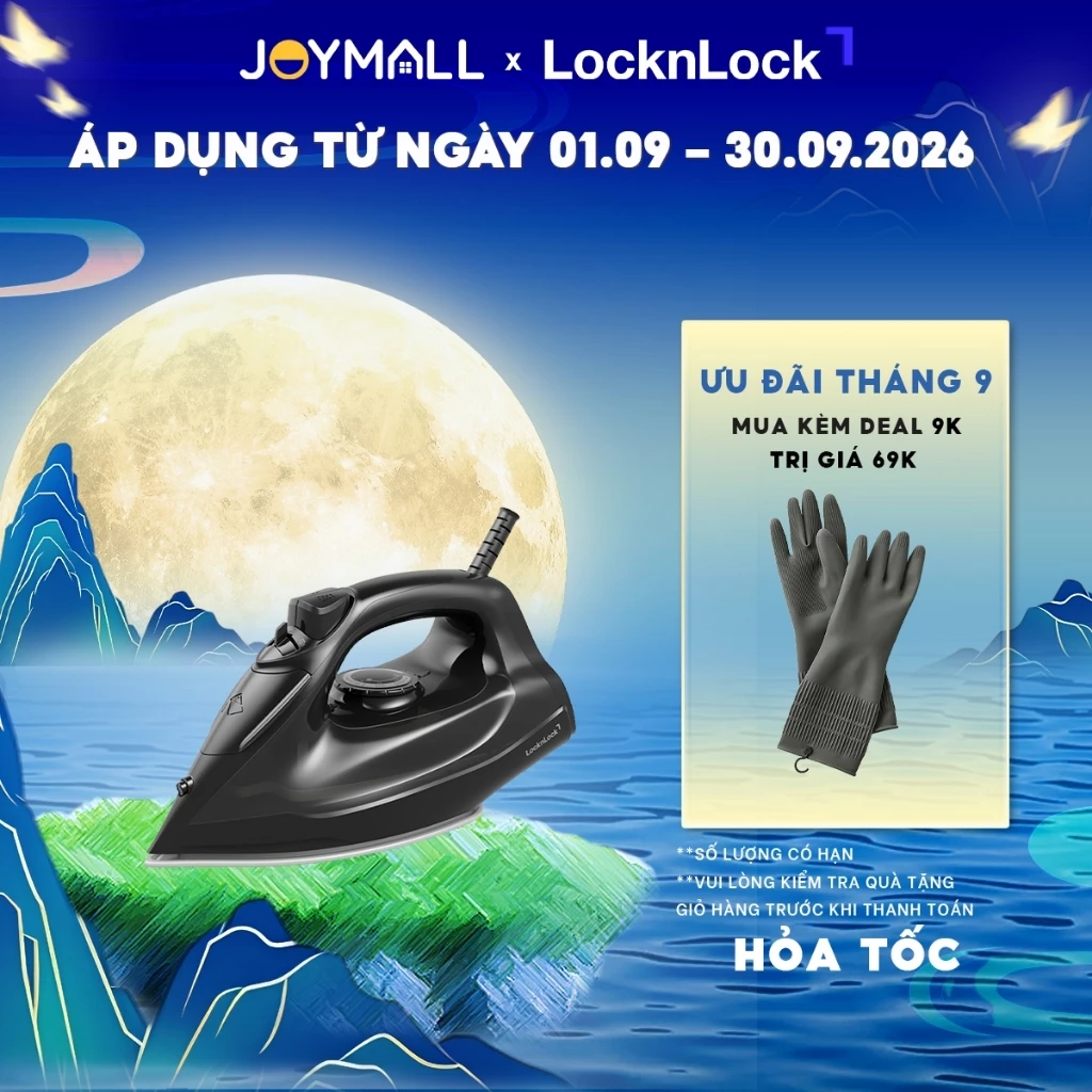 Bàn ủi hơi nước LocknLock ENI334BLK 1800W 220ml, hàng chính hãng, mặt đế phủ gốm Ceramic – JoyMall