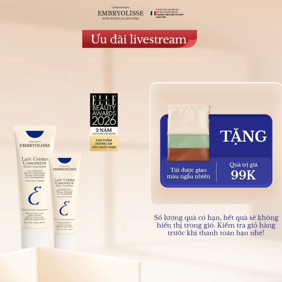 [Livestream] Combo Sữa Dưỡng Ẩm Siêu Phục Hồi Embryolisse Lait Creme Concentre 30ml và 15ml