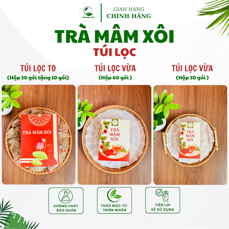 [Có Giấy VSATTP] Trà Mâm Xôi Thảo Dược Zone, Túi Lọc To Ngày Dùng 1 Gói, Túi Lọc Vừa Ngày Dùng 2 Gói