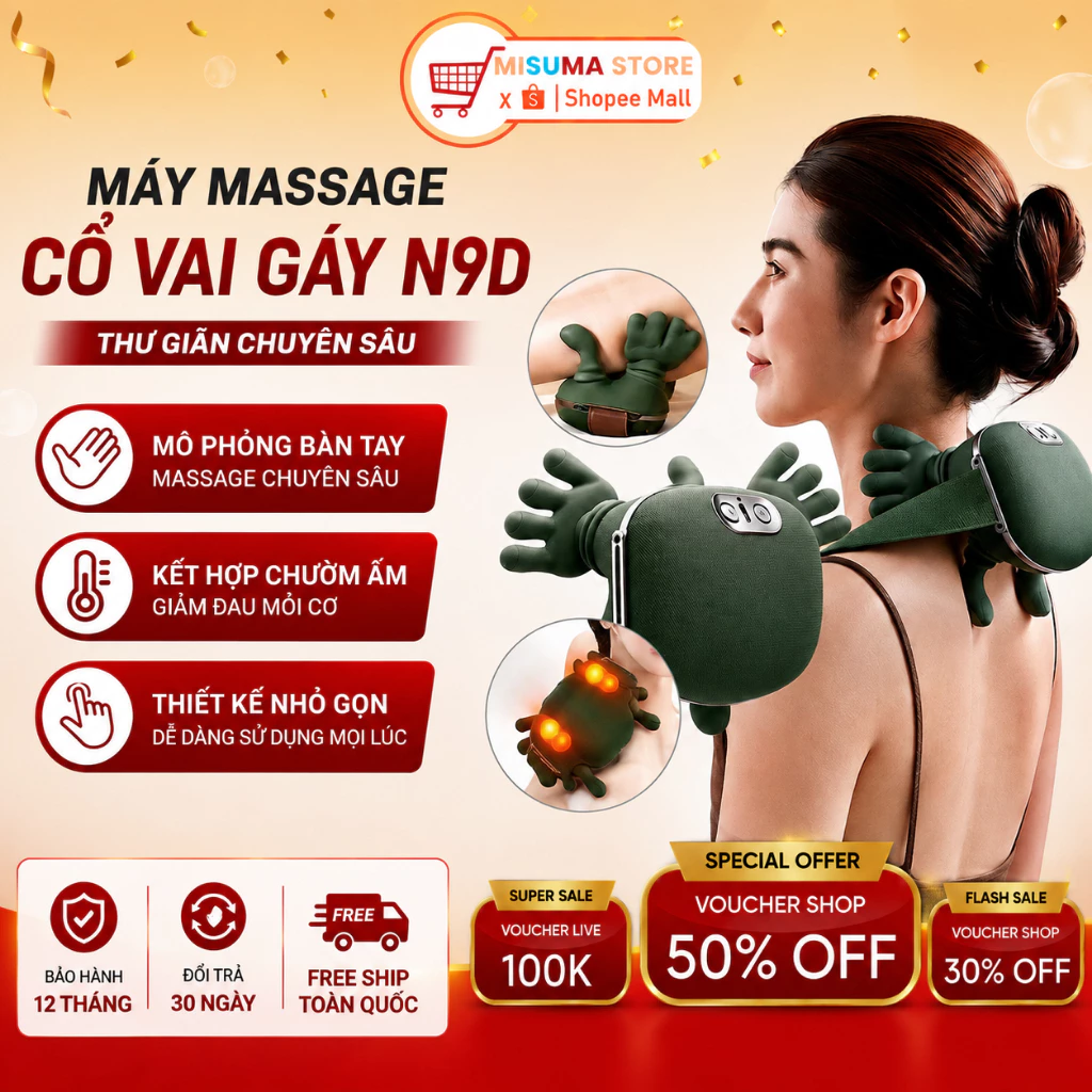 Máy Massage Cổ Vai Gáy Siêu Nhẹ 0.76kg, Massage Vai Cổ Mô Phỏng Bàn Tay Người, Thư Giãn Căng Mỏi