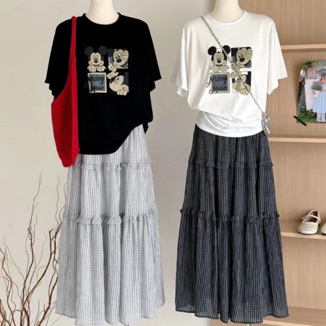 V88-[SANSAN]-Chân Váy Ba Tầng Mix Bèo Hoạ Tiết Kẻ Ô Nhỏ-Basic, Vintage-Nhẹ Nhàng, Nữ Tính-Dễ Mặc, Dễ Phối