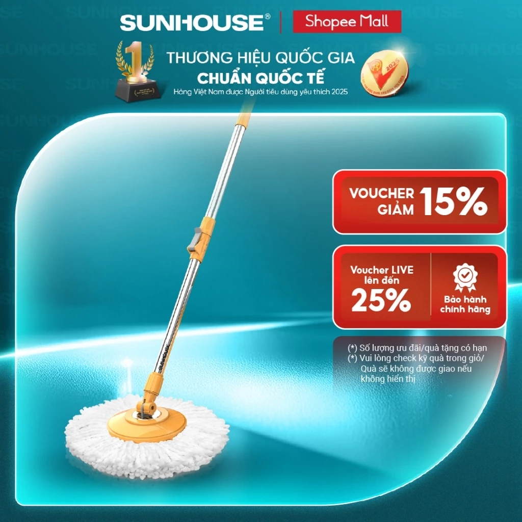 Cây lau nhà xoay 360 độ Sunhouse KS-MO350I - Bảo hành chính hãng 6 tháng - Phù hợp với các thùng giặt trên thị trường