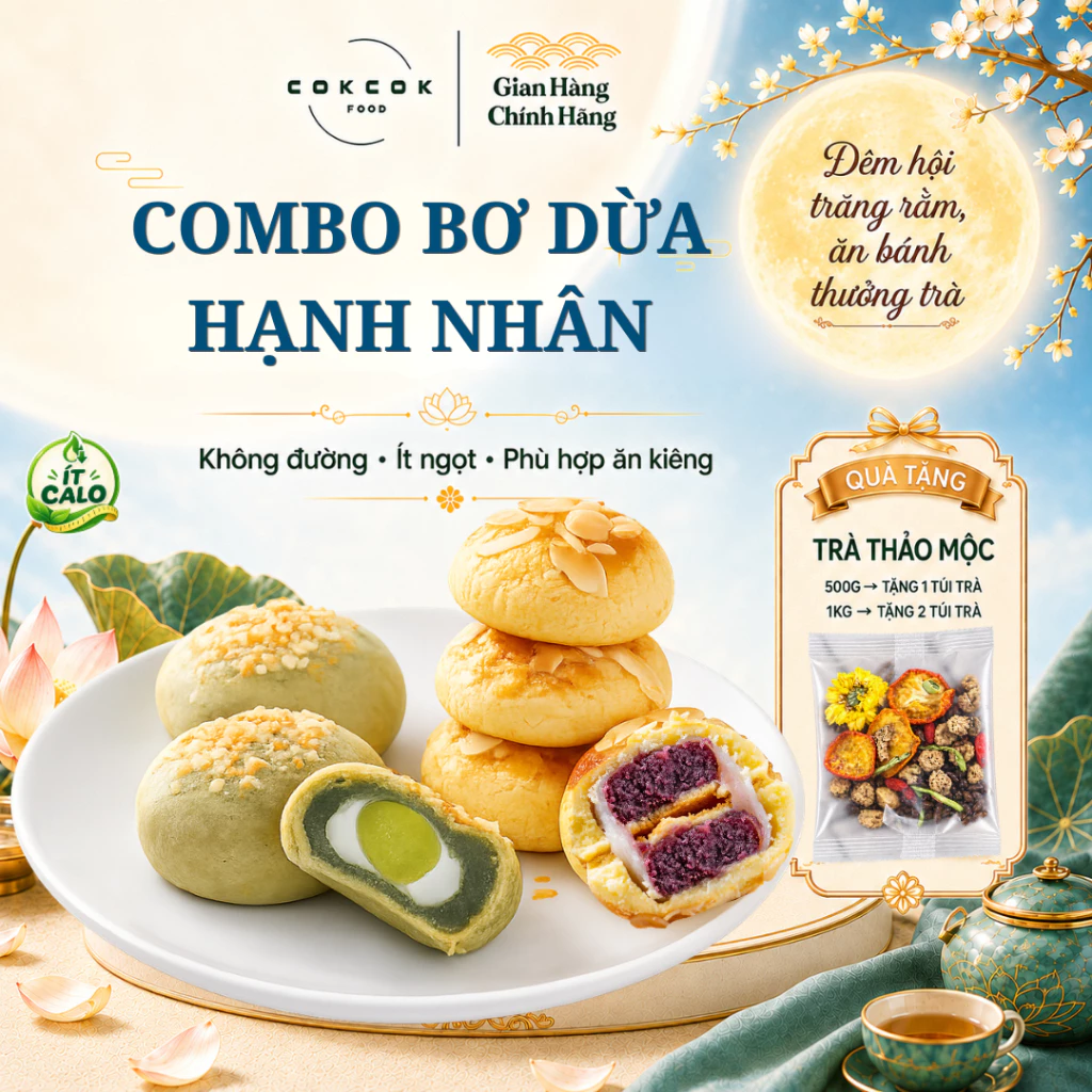[Combo Bơ Dừa Hạnh Nhân] Bánh Mochi Bơ Già Dừa Non & Hạnh Nhân Đậu Đỏ Khoai Lang Tím CokcokFood Mềm Dẻo, Thơm Ngon