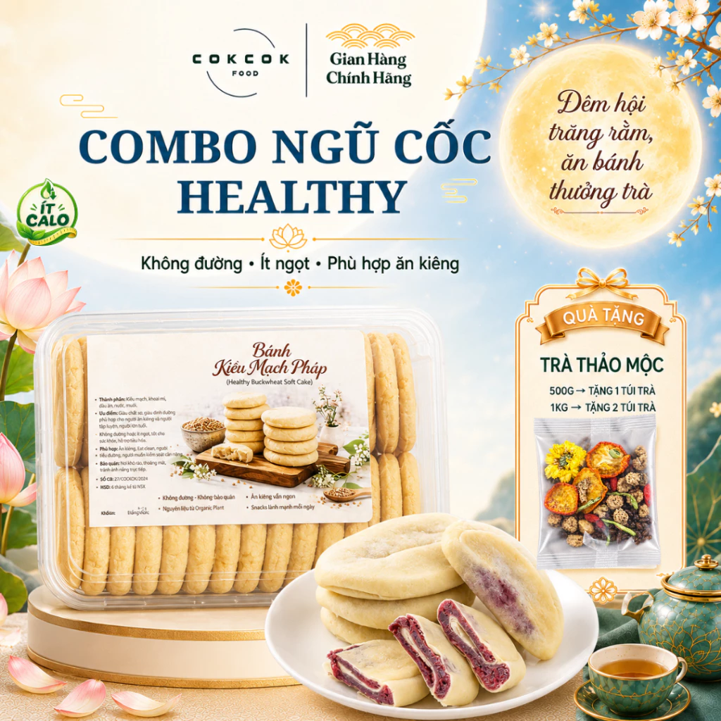 [Combo Ngũ Cốc Healthy] Bánh Kiều Mạch Pháp & Bánh Lúa Mì Khoai Môn CokcokFood Không Đường, Ít Calo, Ăn Kiêng Eatclean