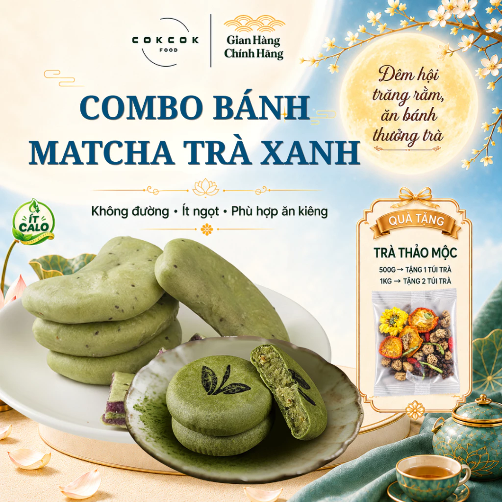 Combo Bánh Matcha & Trà Xanh Healthy, Ít Calo Không Đường Mềm Mịn Thơm Mát, Bánh Ăn Kiêng Lành Mạnh, Eatclean